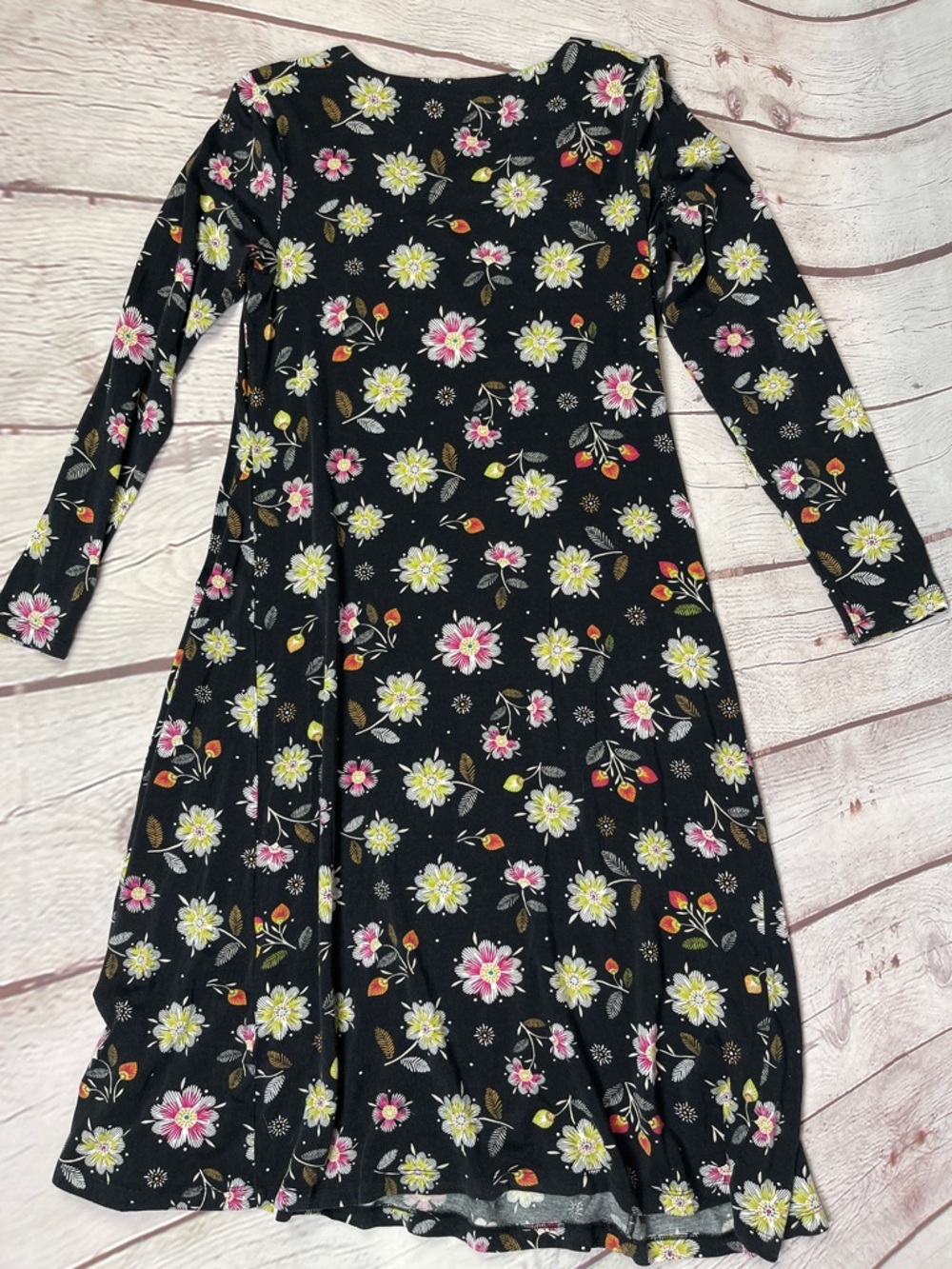 GUDRUN SJODEN black floral long sleeve boat neck lightweight flowy dress, size S - Picture 5 of 11